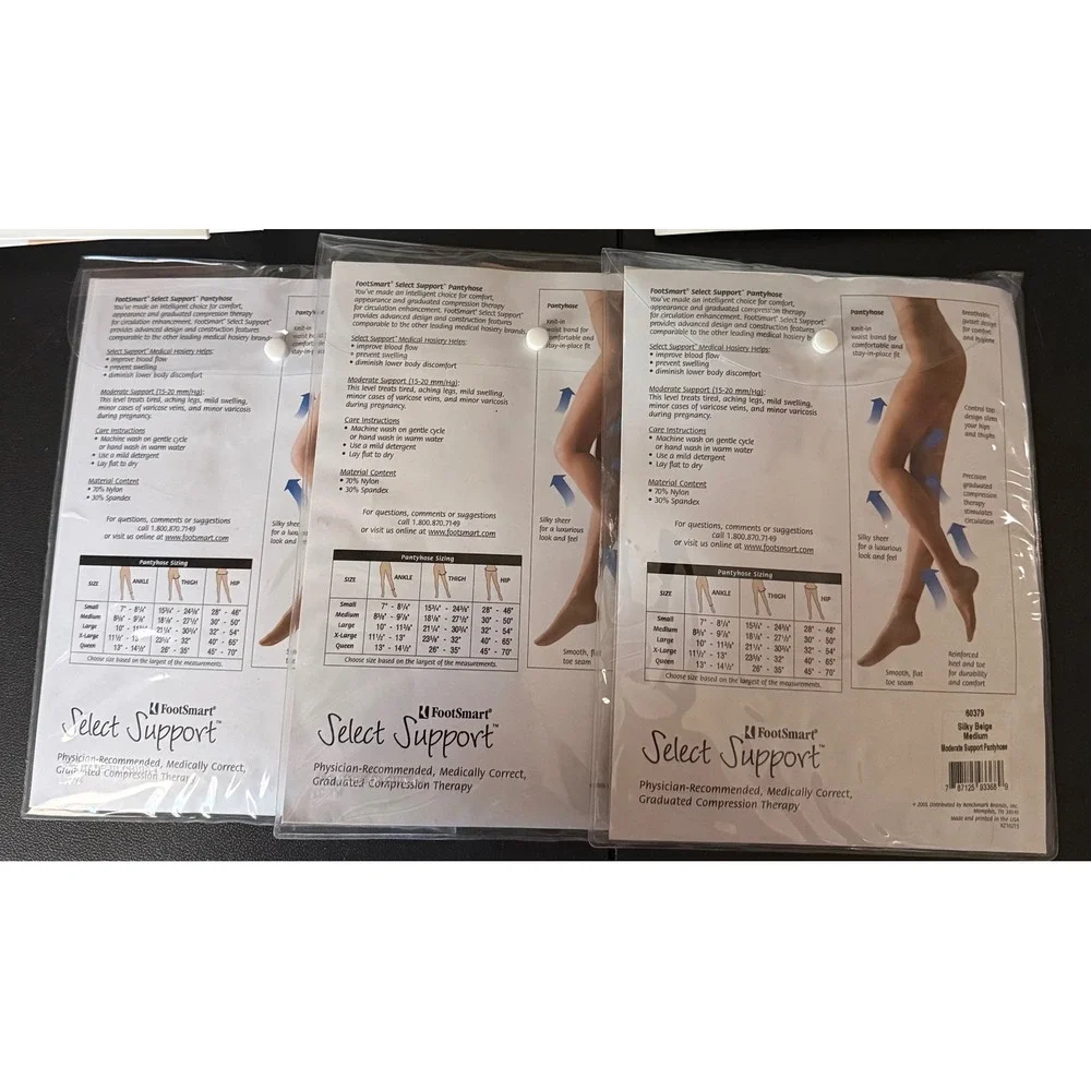 FootSmart Medium Pantyhose Silky Beige 3pk Moderate Compression‎ Support NEW